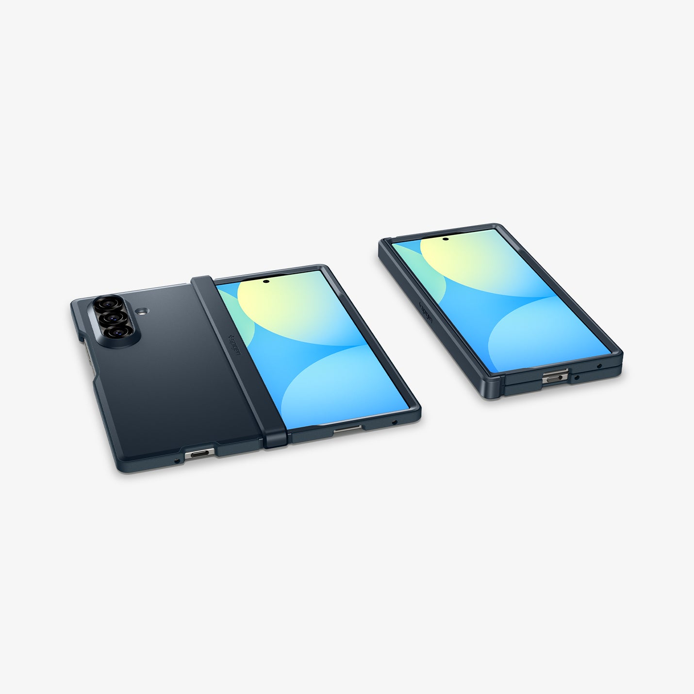 ACS09550 - Galaxy Z Fold 7 Tough Armor Pro (MagFit) in metal slate showing the front folded, front, hinge, back and bottoms of 2 devices 