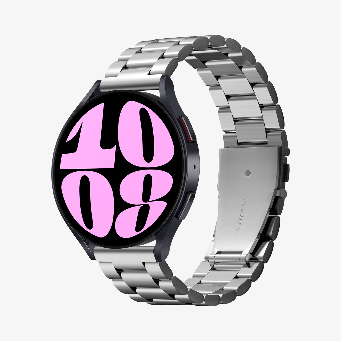 AMP03870 - Galaxy Watch 6 Band Modern Fit in silver showing the front and side