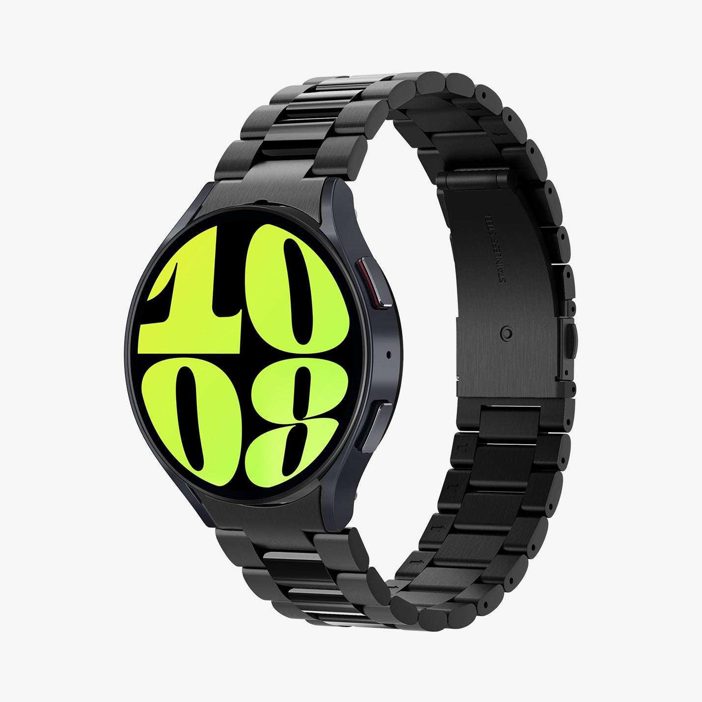 AMP06499 - Watch 6 (44mm) Modern Fit 316L Band in Black showing the front, side and inner side of the watch strap