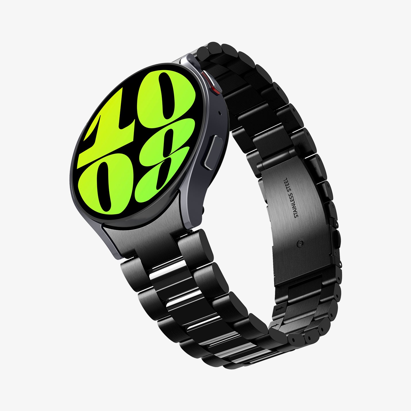AMP06499 - Watch 6 (44mm) Modern Fit 316L Band in Black showing the front, side and inner side of the watch strap