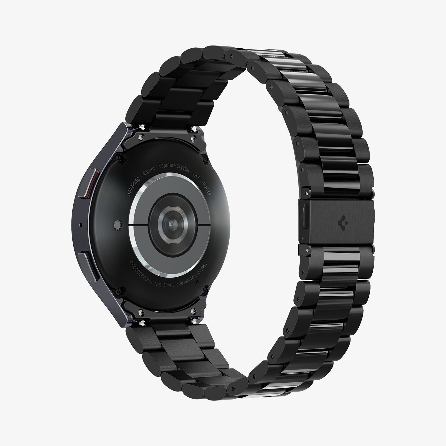 AMP06499 - Watch 6 (44mm) Modern Fit 316L Band in Black showing the back, partial inner side of the strap and bottom