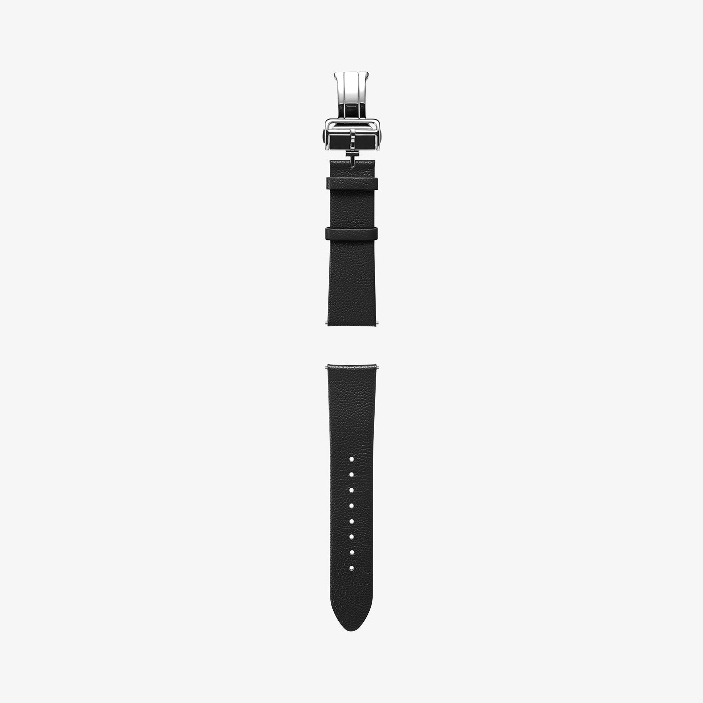 AMP06956 - Galaxy Watch Band Enzo (20mm) in black showing the two parts of watch band laid out flat