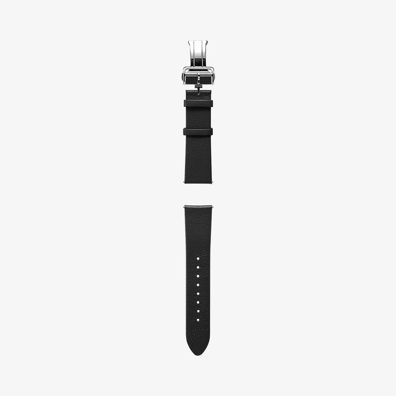 AMP06956 - Galaxy Watch Band Enzo (20mm) in black showing the two parts of watch band laid out flat