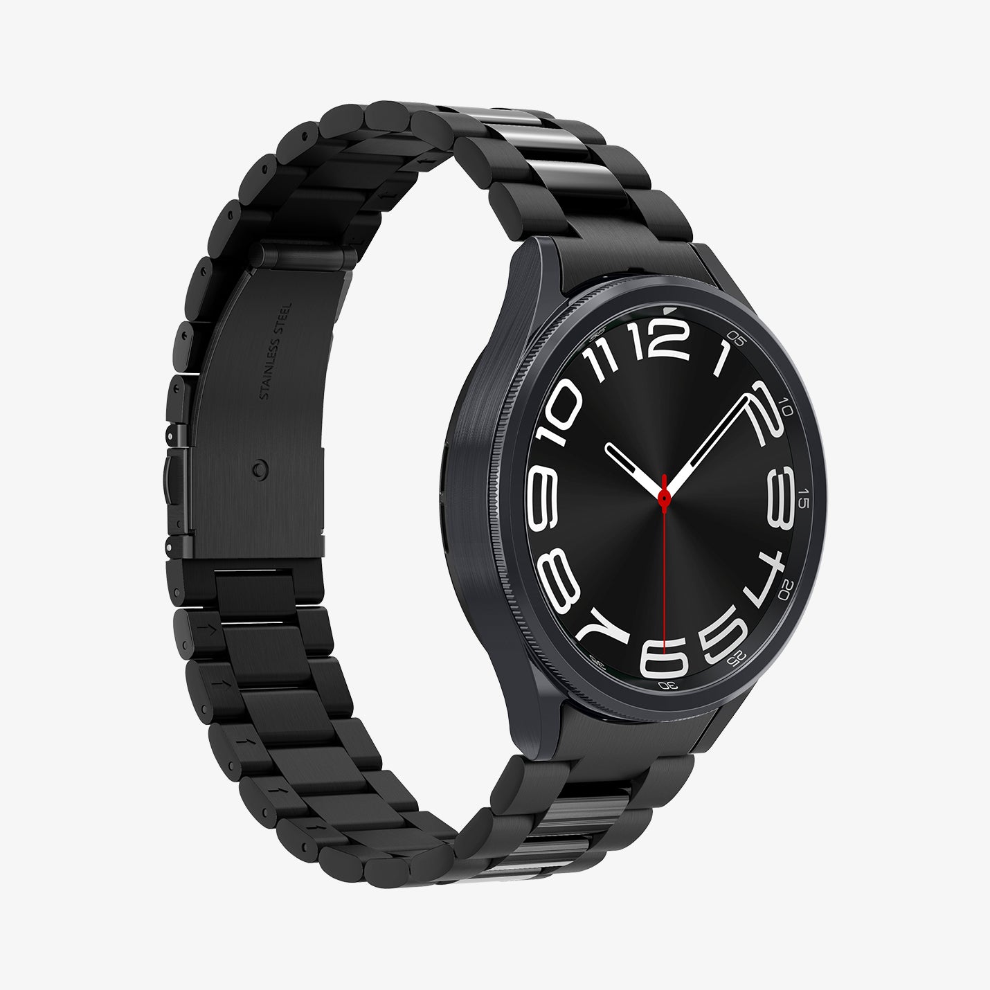 AMP06490 - Watch 6 Classic (47mm) Modern Fit 316L Band in Black showing the front, partial side and inner side of the watch strap