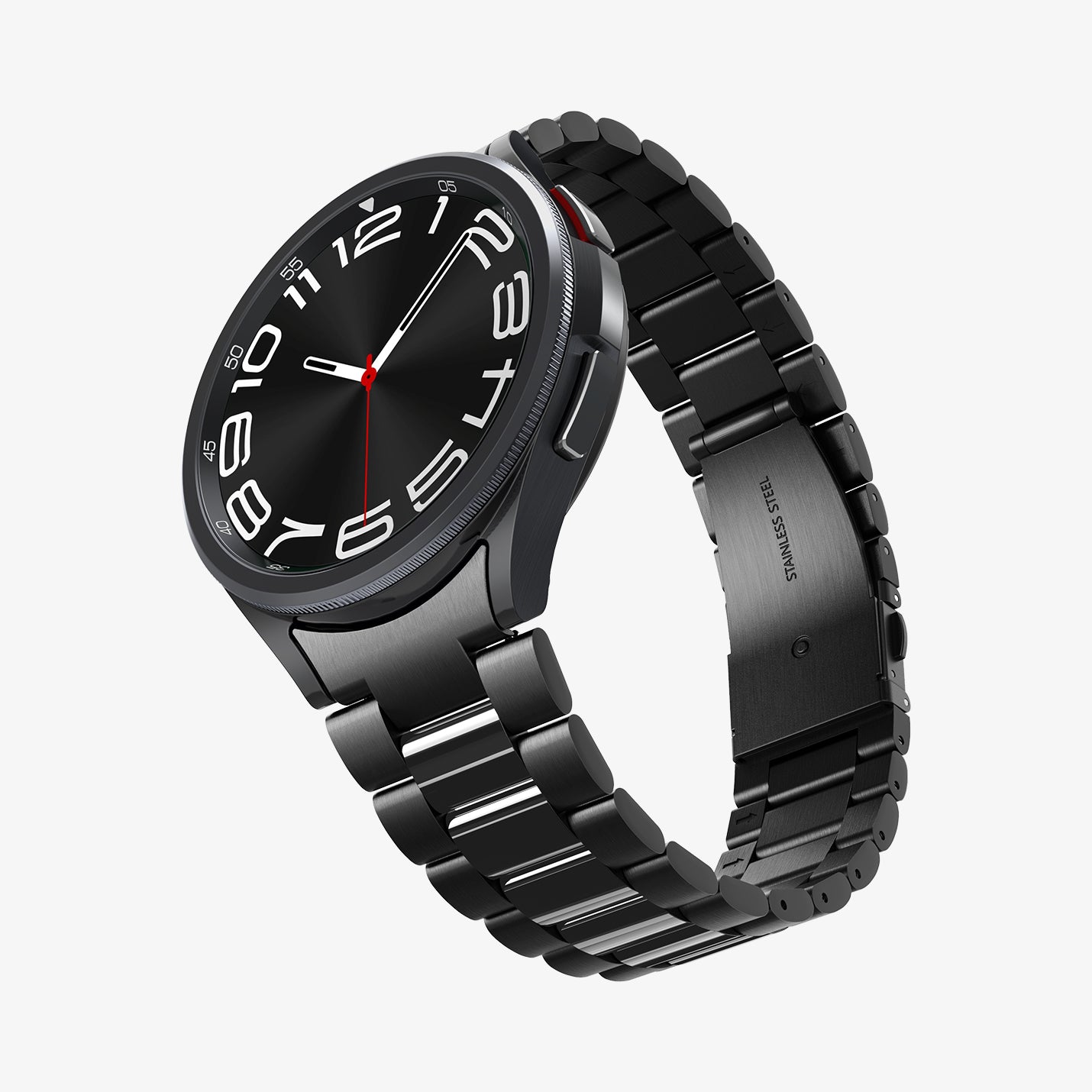 AMP06490 - Watch 6 Classic (47mm) Modern Fit 316L Band in Black showing the front, side and inner side of the watch strap