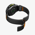 AMP11426 - Gamin 22mm Athlex Air Quick Fit showing angled rear perspective of smartwatch with textured Athlex Air Quick Fit 22mm woven band in black and orange