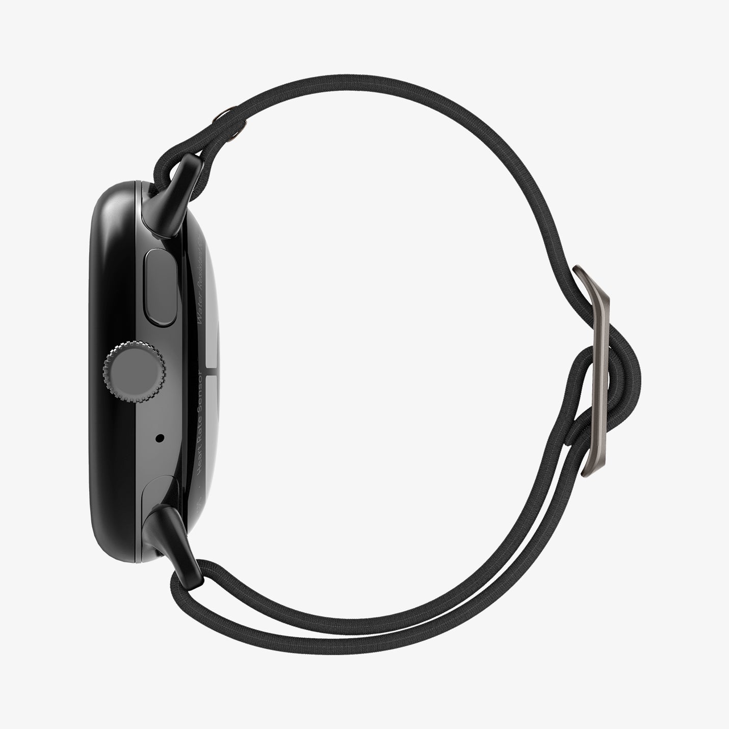 AMP06348 - Pixel Watch 5 (41mm) Lite Fit Black side profile emphasizing the lightweight design and low-profile fit on the wrist.