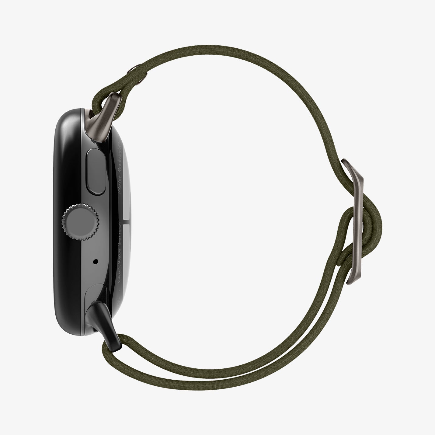 AMP07608 - Pixel Watch 5 (41mm) Lite Fit Khaki side profile emphasizing the lightweight design and low-profile fit on the wrist.
