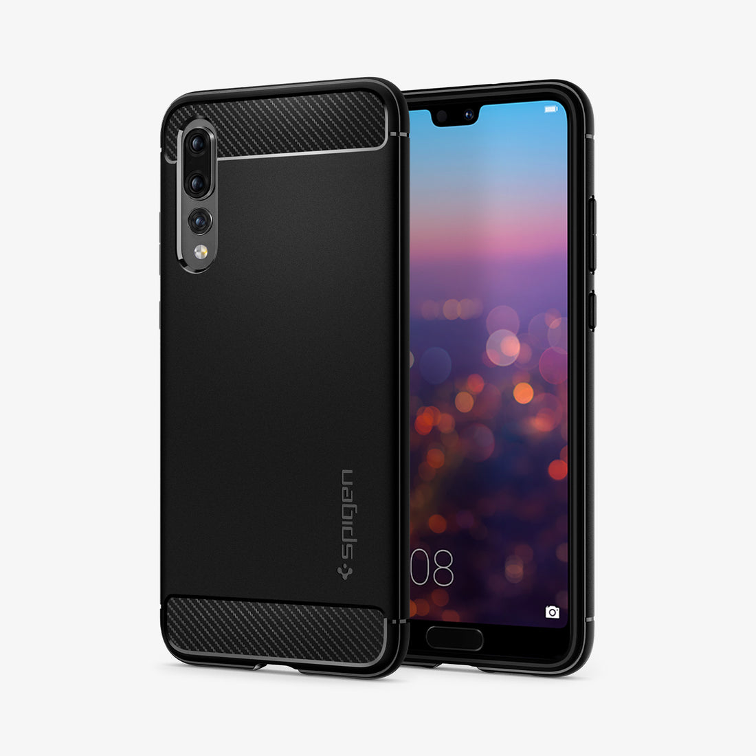 L37CS25725 - Huawei P30 Pro Case Rugged Armor in black showing the back