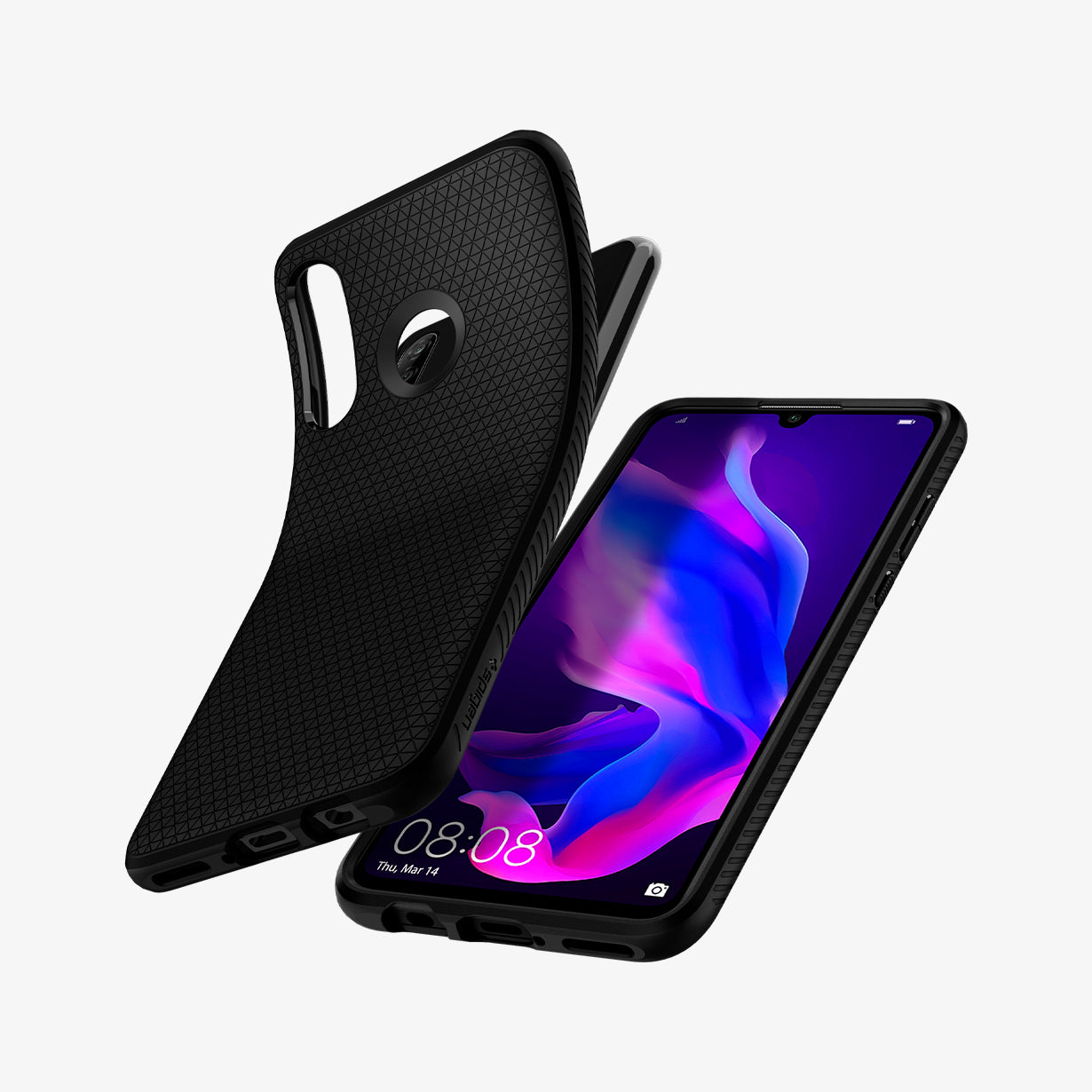 L39CS25738 - Huawei P30 Lite / Nova 4e Case Liquid Air in black showing the back, front and sides