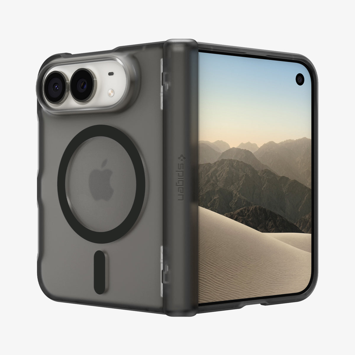ACS11689 - iPhone Duo Ultra Hybrid Pro (Mag Fit) in Frost Black showing the case from front and back with a magnetic ring and full hinge coverage