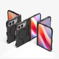 ACS11689 - iPhone Duo Ultra Hybrid Pro (Mag Fit) in Frost Black showing the case in multiple folded and unfolded positions