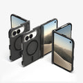ACS11689 - iPhone Duo Ultra Hybrid Pro (Mag Fit) in Frost Black showing multiple views of the foldable phone case in different folding positions