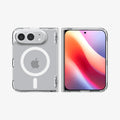 ACS11688 - iPhone Duo Ultra Hybrid Pro (Mag Fit) in Clear White showing the case from front and back with a magnetic ring and full hinge coverage