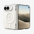 ACS11688 - iPhone Duo Ultra Hybrid Pro (Mag Fit) in Clear White showing the case from front and back with a magnetic ring and full hinge coverage
