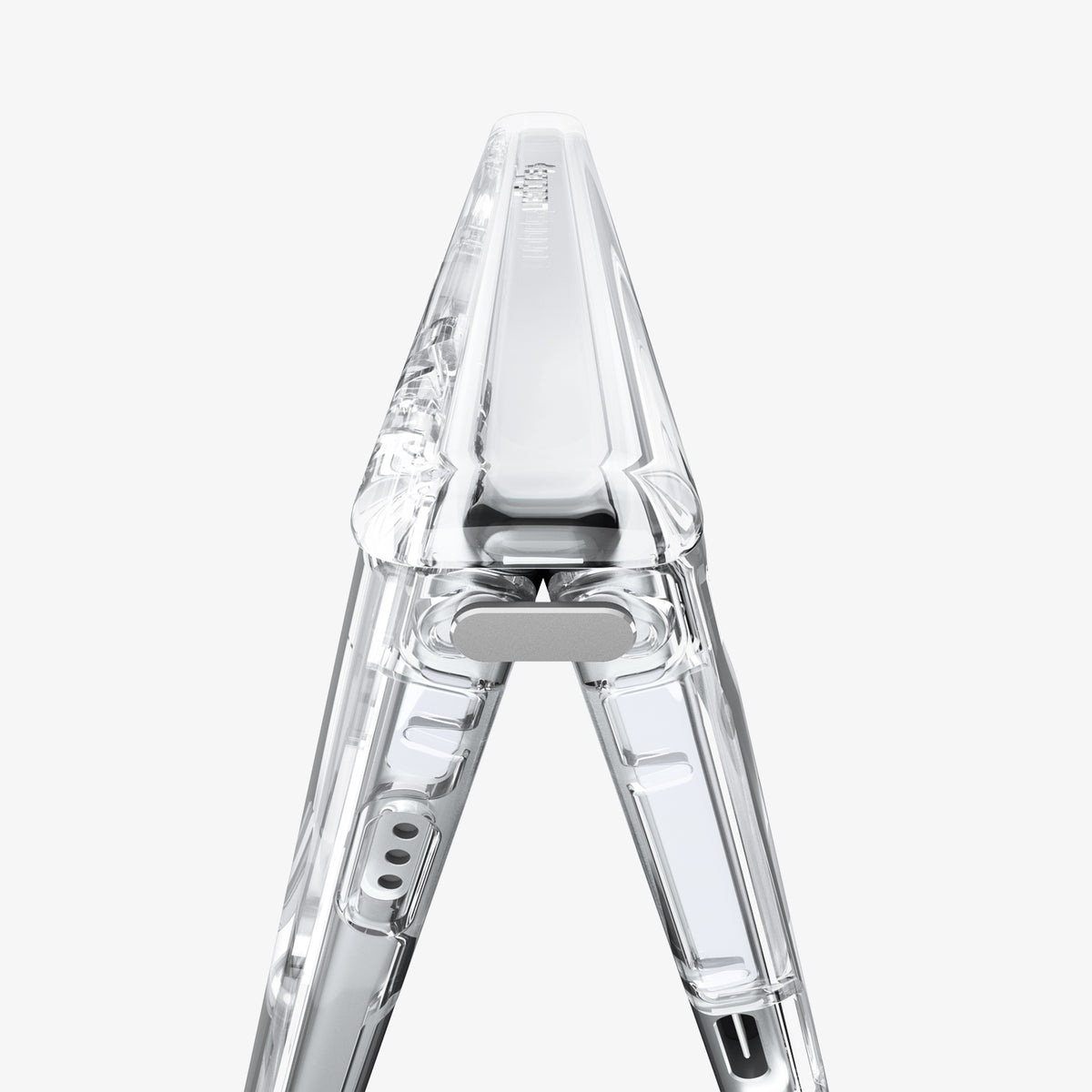 ACS11688 - iPhone Duo Ultra Hybrid Pro (Mag Fit) in Clear White showing a close-up of the hinge structure designed for smooth folding
