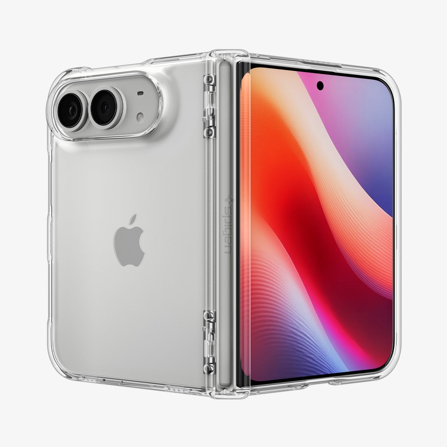ACS11781 - iPhone Duo Ultra Hybrid Pro showing the case partially folded with textured hinge protection and raised camera edges