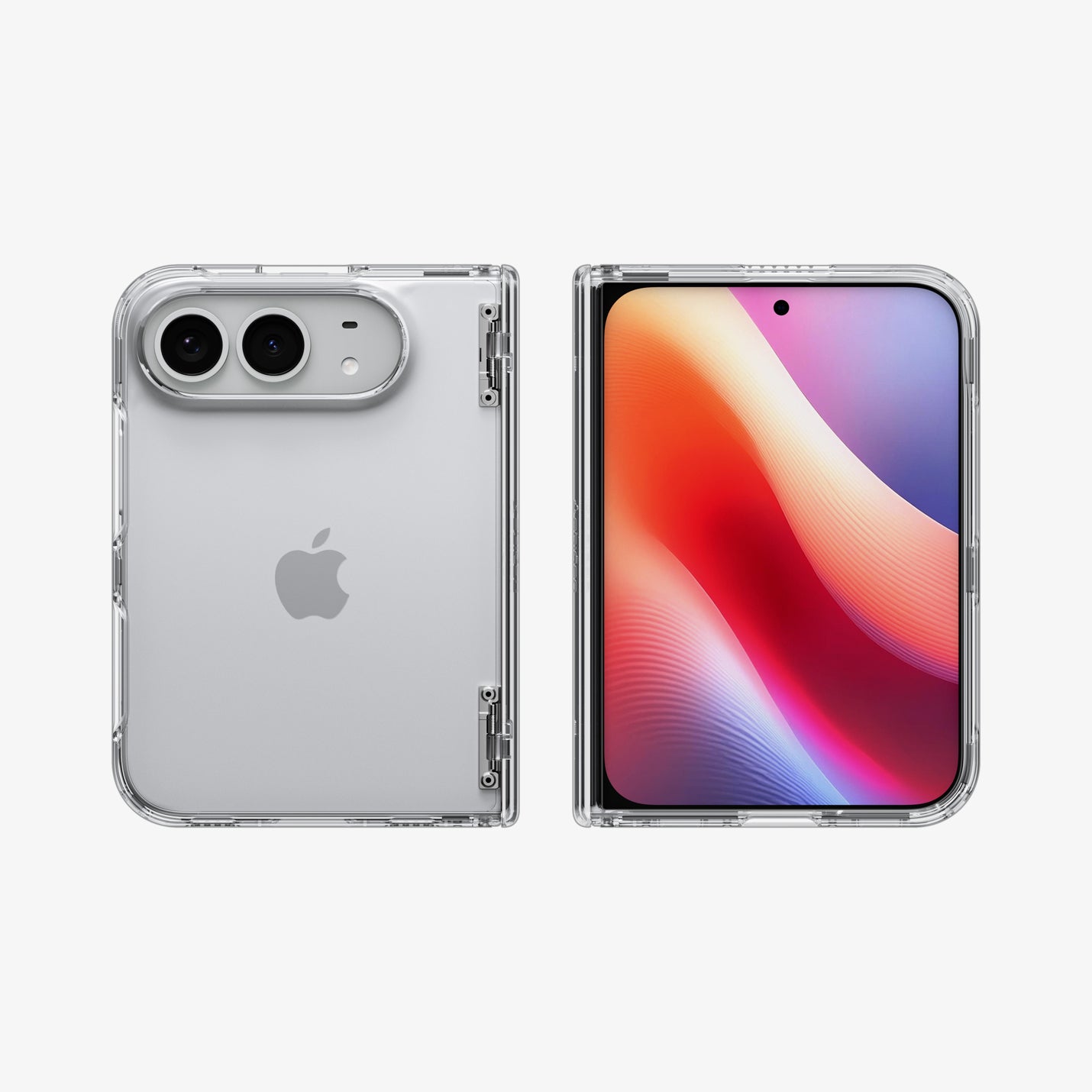 ACS11781 - iPhone Duo Ultra Hybrid Pro showing the case fully open with textured hinge protection and raised camera edges