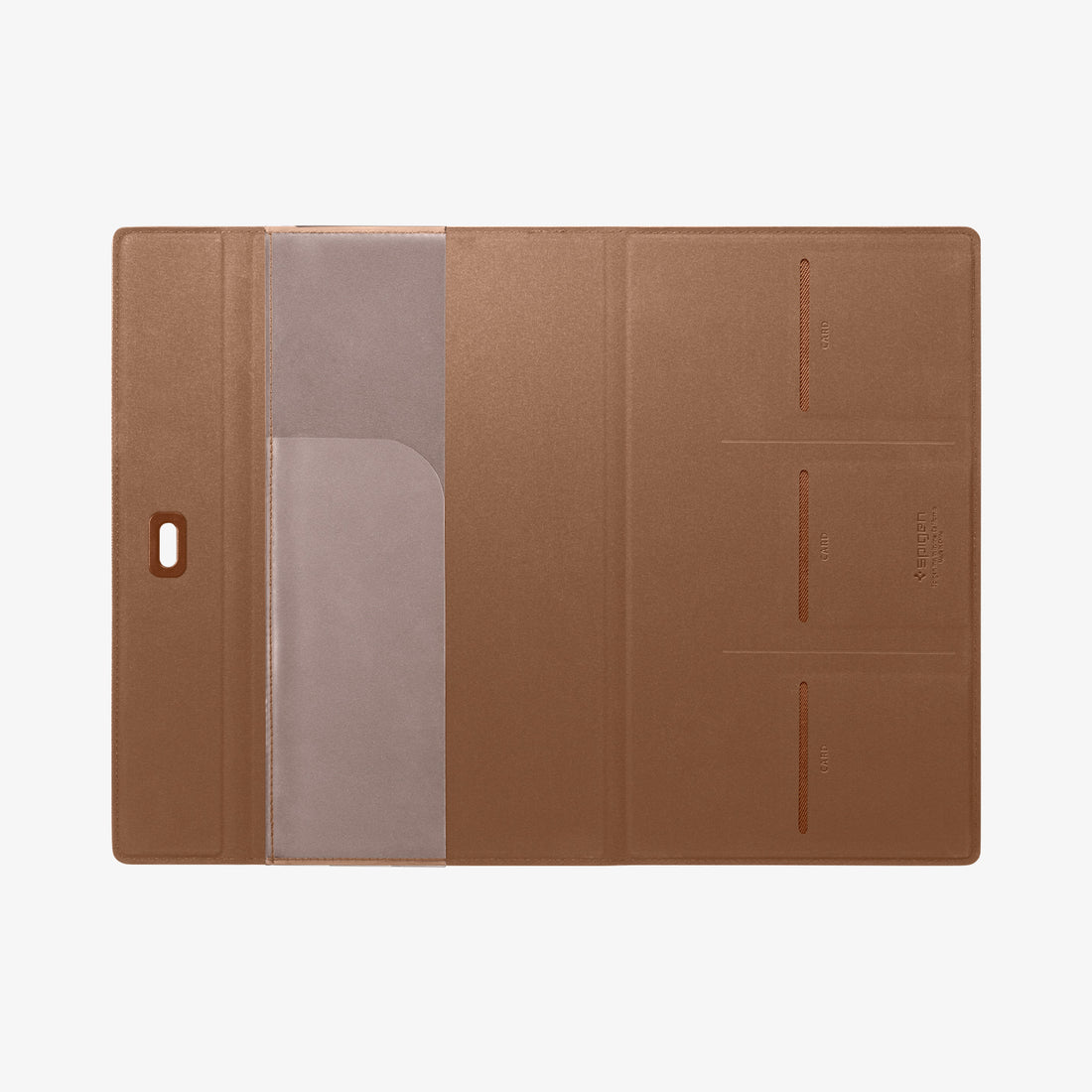 ACP08882 - Registration Card Holder | IC100 in Dune Beige showing the inside, full open with 3 card slots and  and one compartment on the other side