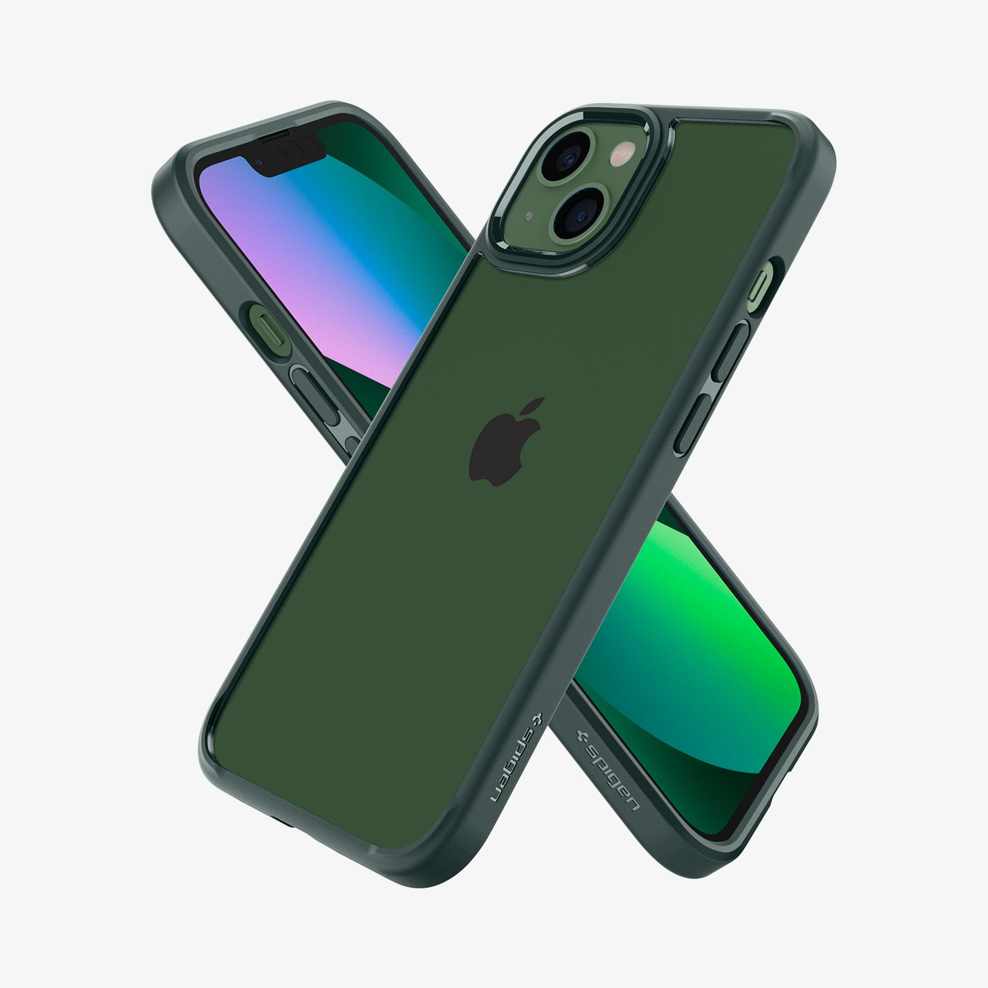 ACS04562 - iPhone 13 Case Ultra Hybrid in Midnight Green showing the back, front and sides
