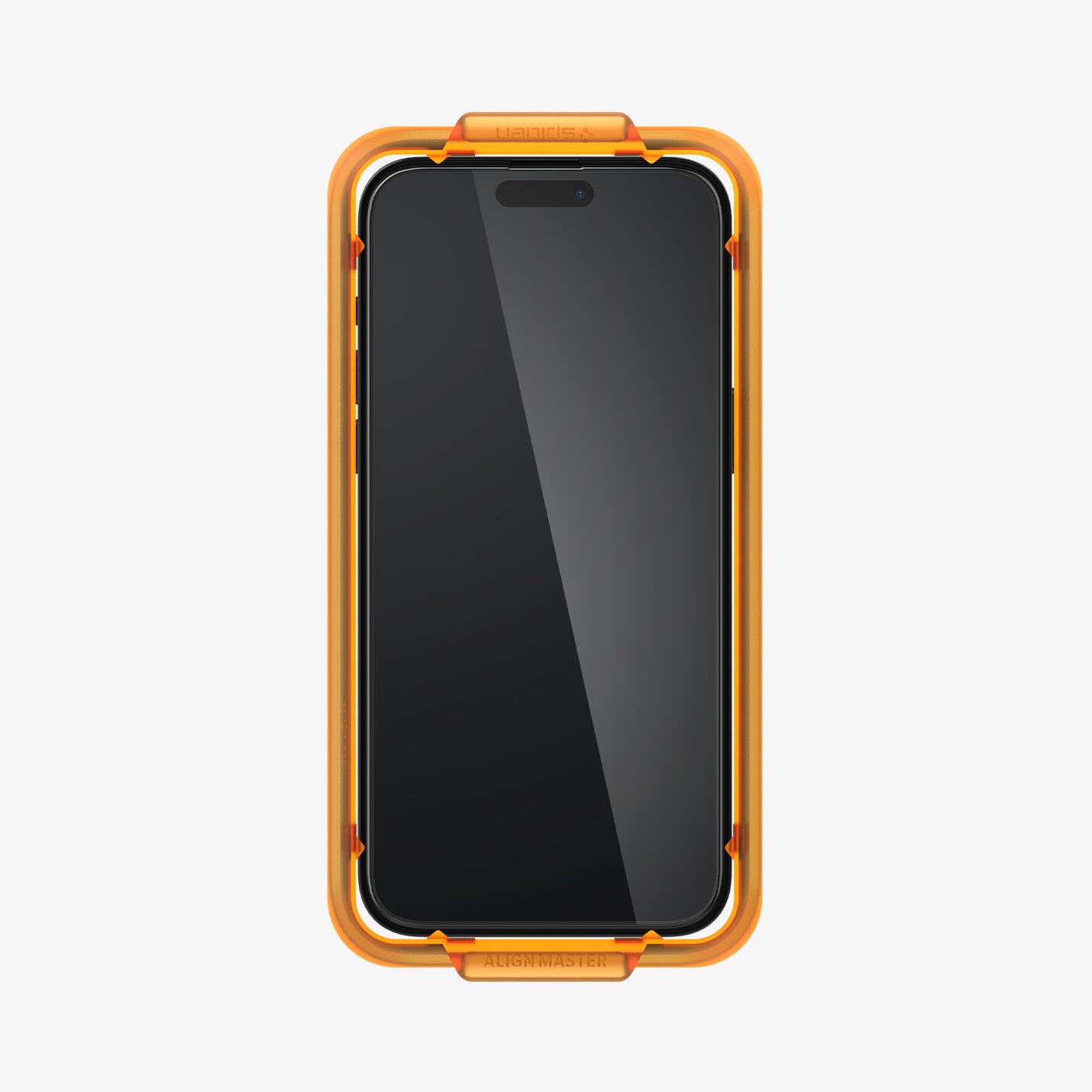 AGL06875 - iPhone 15 Pro Max Screen Protector AlignMaster GLAS.tR showing the front with alignment tray installed onto device