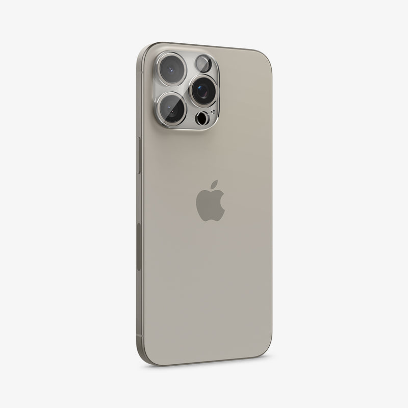 AGL06912 - iPhone 15 Pro / 15 Pro Max Optik Lens Protector in crystal clear showing the back and partial side