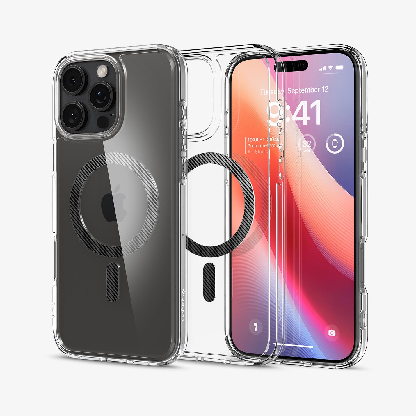 ACS08131 - iPhone 16 Pro Case Ultra Hybrid (MagFit) in Carbon Fiber showing the back, partial inner, partial front and sides
