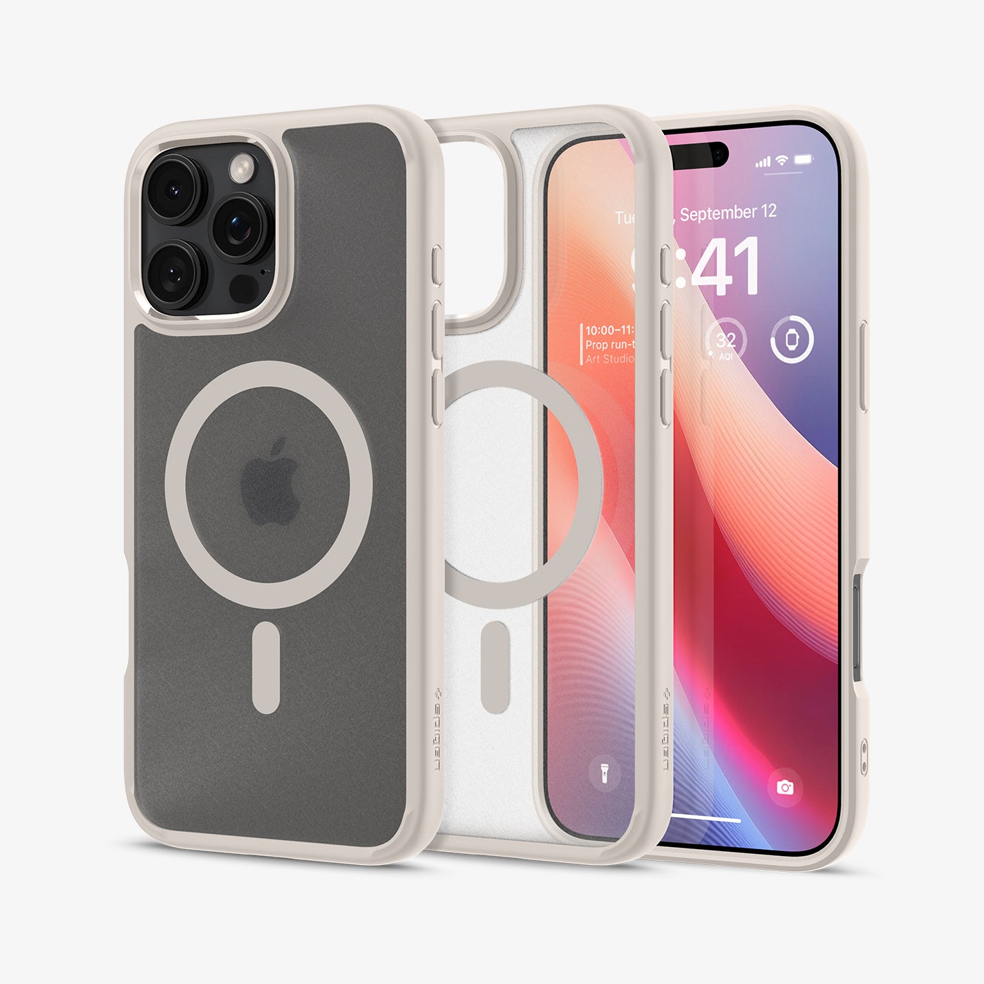 ACS08138 - iPhone 16 Pro Case Ultra Hybrid (MagFit) in Frost Natural Titanium showing the back, partial inner, partial front and sides