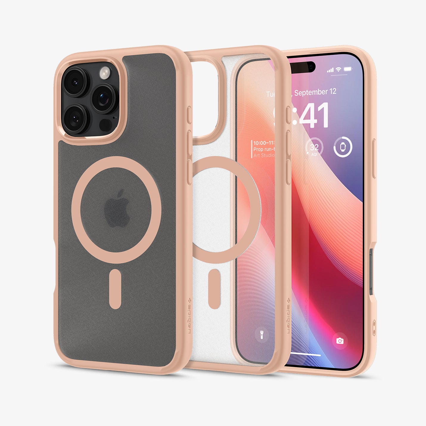 ACS08694 - iPhone 16 Pro Case Ultra Hybrid (MagFit) in Frost Rose Titanium showing the back, partial inner, partial front and sides