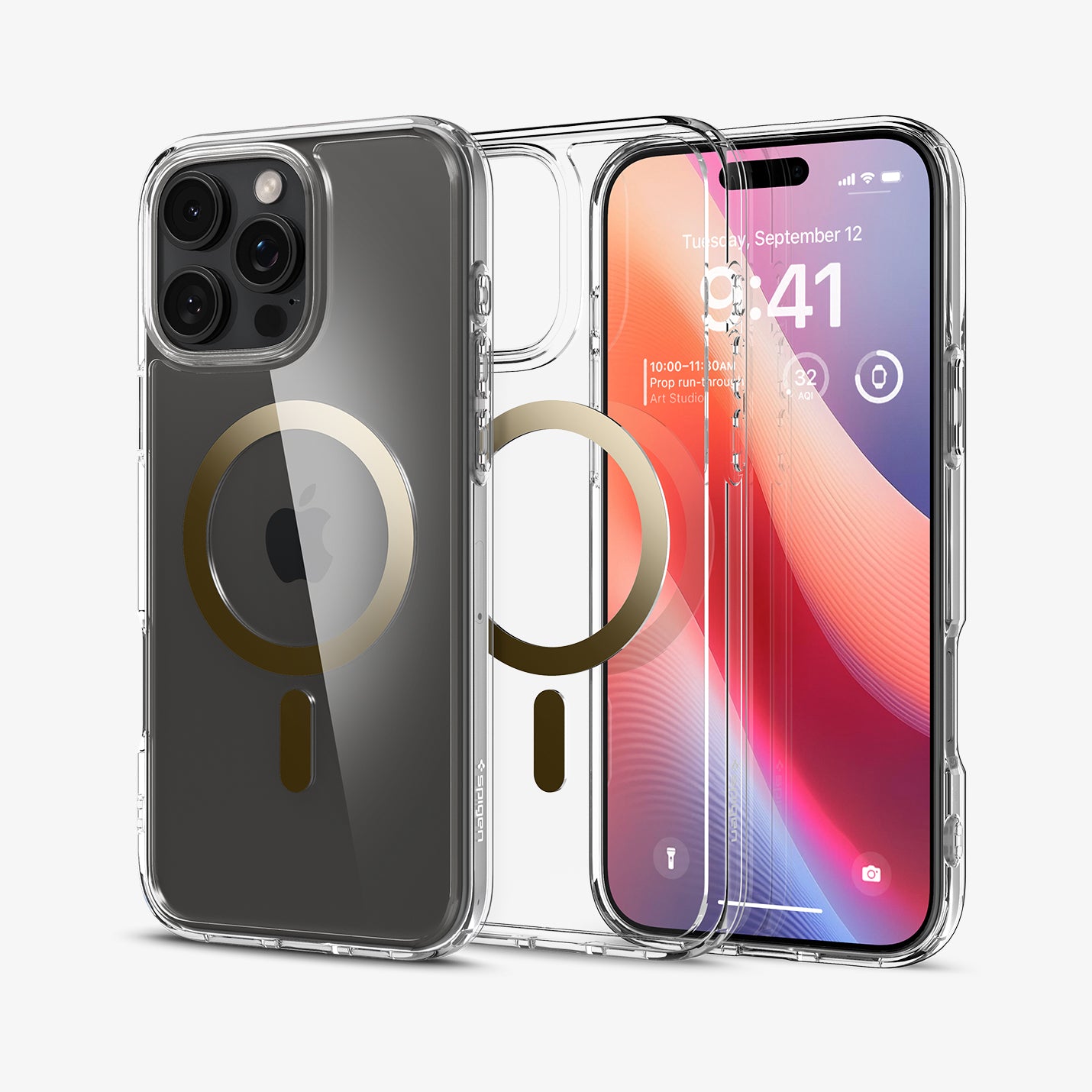 ACS08132 - iPhone 16 Pro Case Ultra Hybrid (MagFit) in Gold showing the back, partial inner, partial front and sides