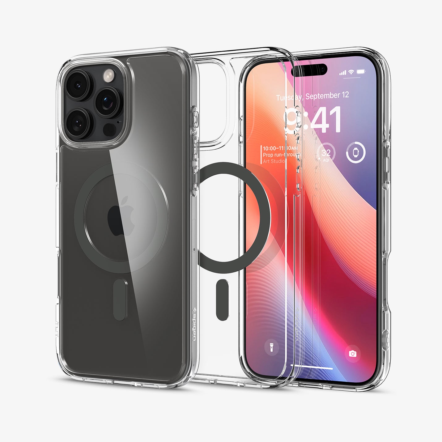 ACS08130 - iPhone 16 Pro Case Ultra Hybrid (MagFit) in Graphite showing the back, partial inner, partial front and sides