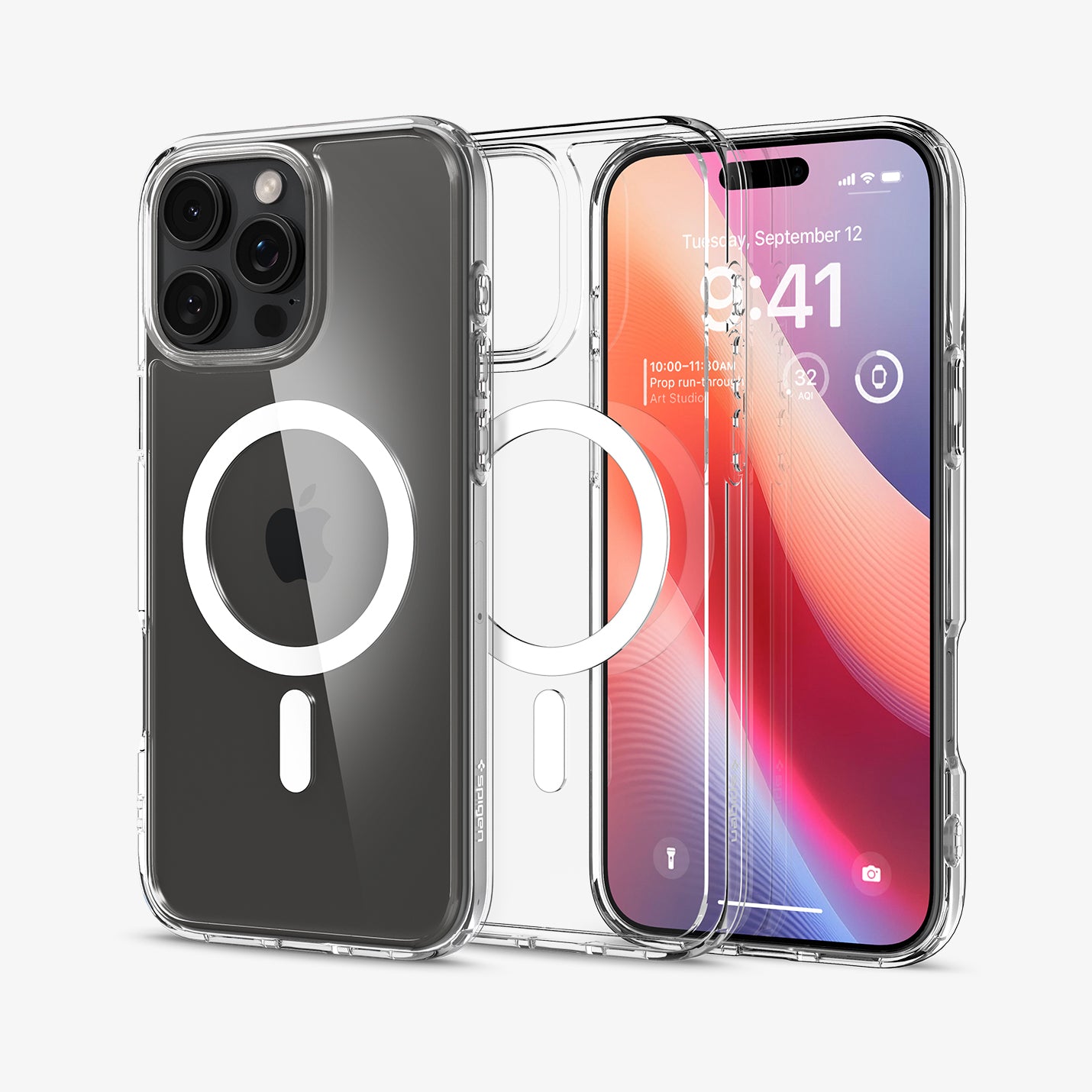 ACS08129 - iPhone 16 Pro Case Ultra Hybrid (MagFit) in White showing the back, partial inner, partial front and sides
