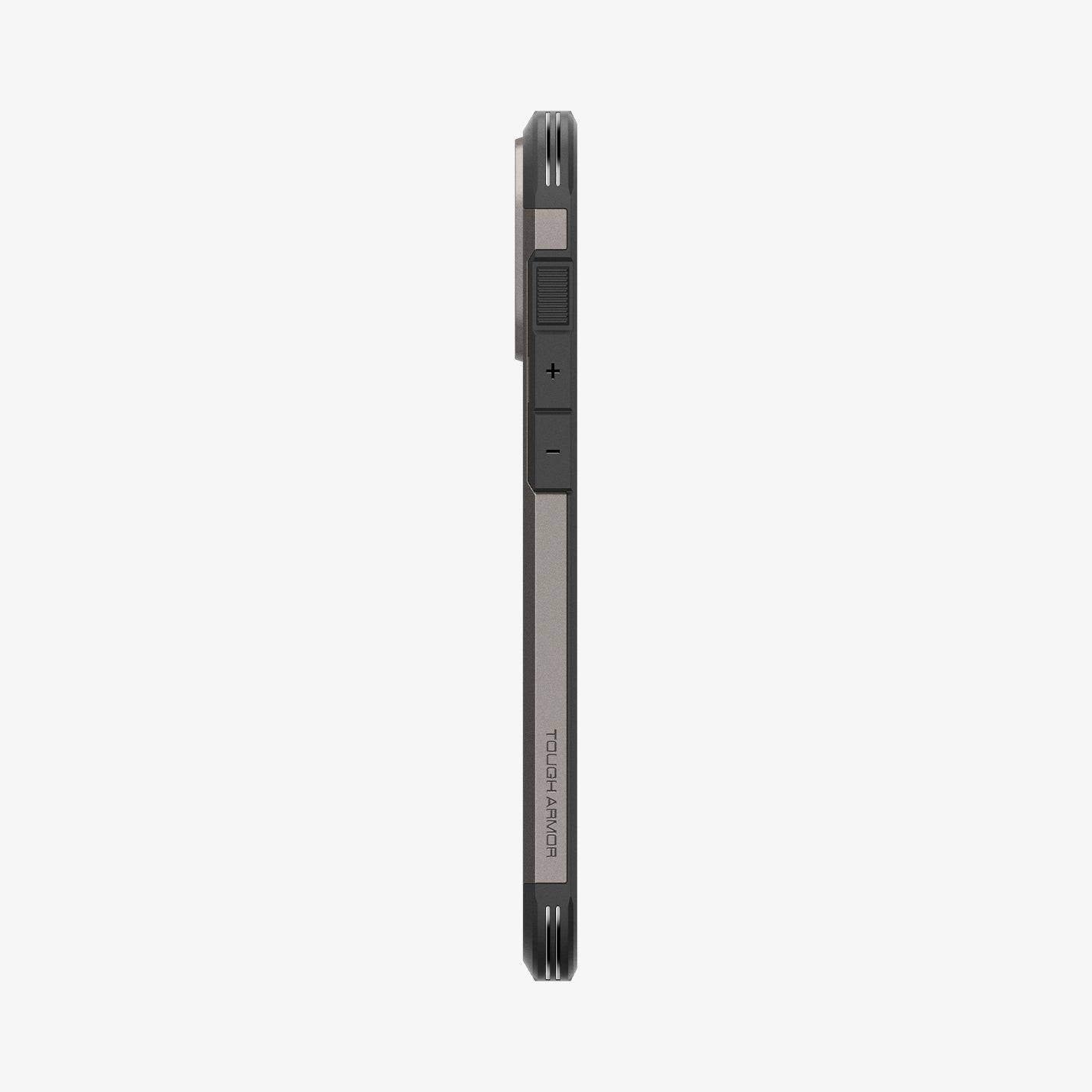 ACS08012 - iPhone 16 Pro Max Case Tough Armor AI (MagFit) in Gunmetal showing the side with volume buttons