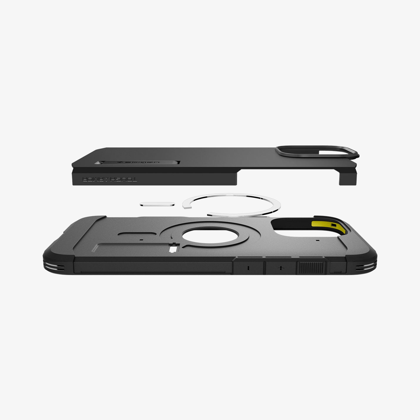 ACS08503 - iPhone 16 Pro Max Case Tough Armor T AI (MagFit) in Black showing the two pieces of case with magnet