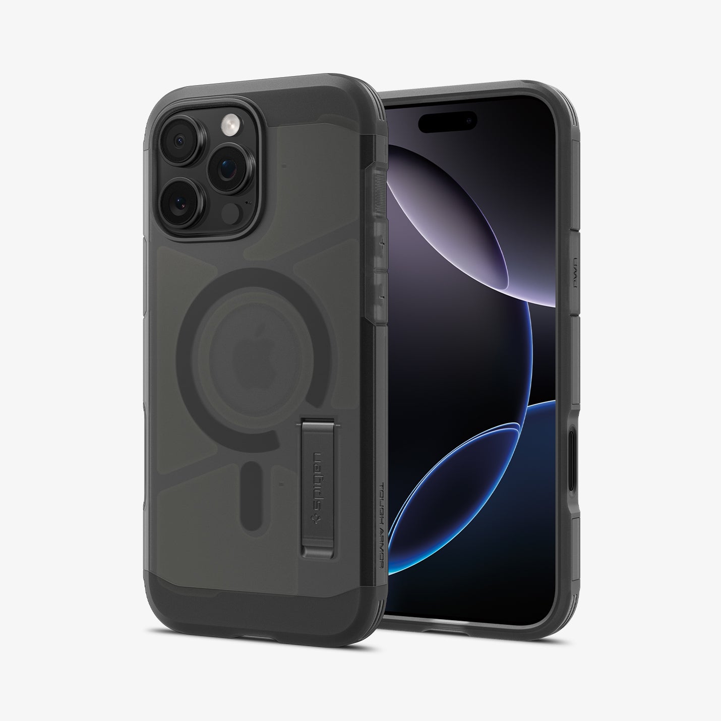 ACS09072 - iPhone 16 Pro Case Tough Armor T AI (MagFit) in Frost Black showing the back, partial front and sides