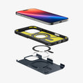 ACS08504 - iPhone 16 Pro Max Case Tough Armor T AI (MagFit) in Metal Slate showing the device, case and magnet layers