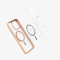 ACS09069 - iPhone 16 Pro Max Case Ultra Hybrid T (MagFit + Camera Control) in Frost Rose Titanium showing the inner glass of the case hovering above the magnet ring plate above the case