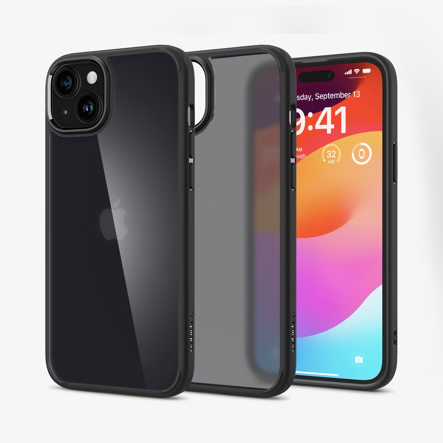 ACS06797 - iPhone 15 Case Ultra Hybrid in frost black showing the back, inside and front