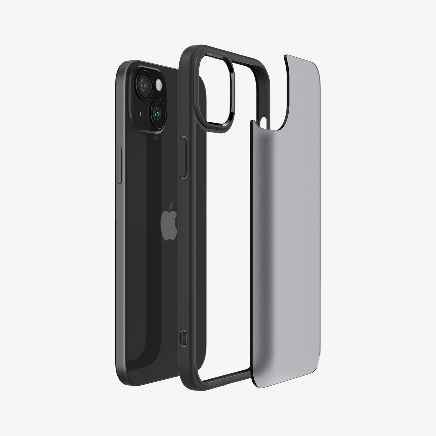 ACS06797 - iPhone 15 Case Ultra Hybrid in frost black showing the back with multiple layers of case hovering away from device