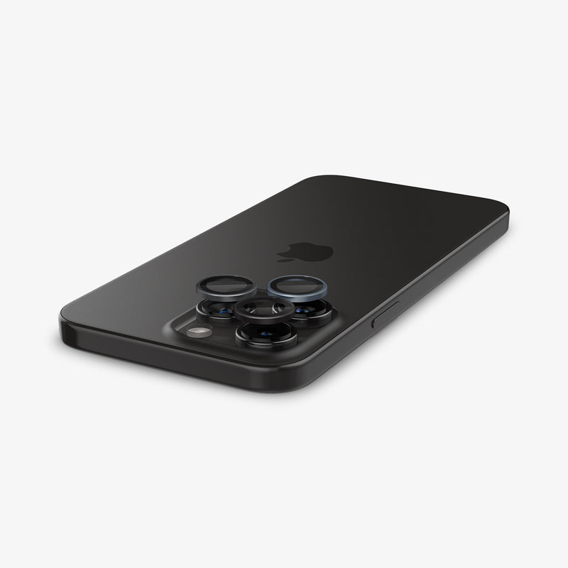 AGL06159 - iPhone 15 Pro / 15 Pro Max Optik Pro Lens Protector in zero one showing the lens protector hovering above the camera lens