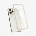 ACS06712 - iPhone 15 Pro Case Ultra Hybrid in mute beige showing the back with case hovering away from device