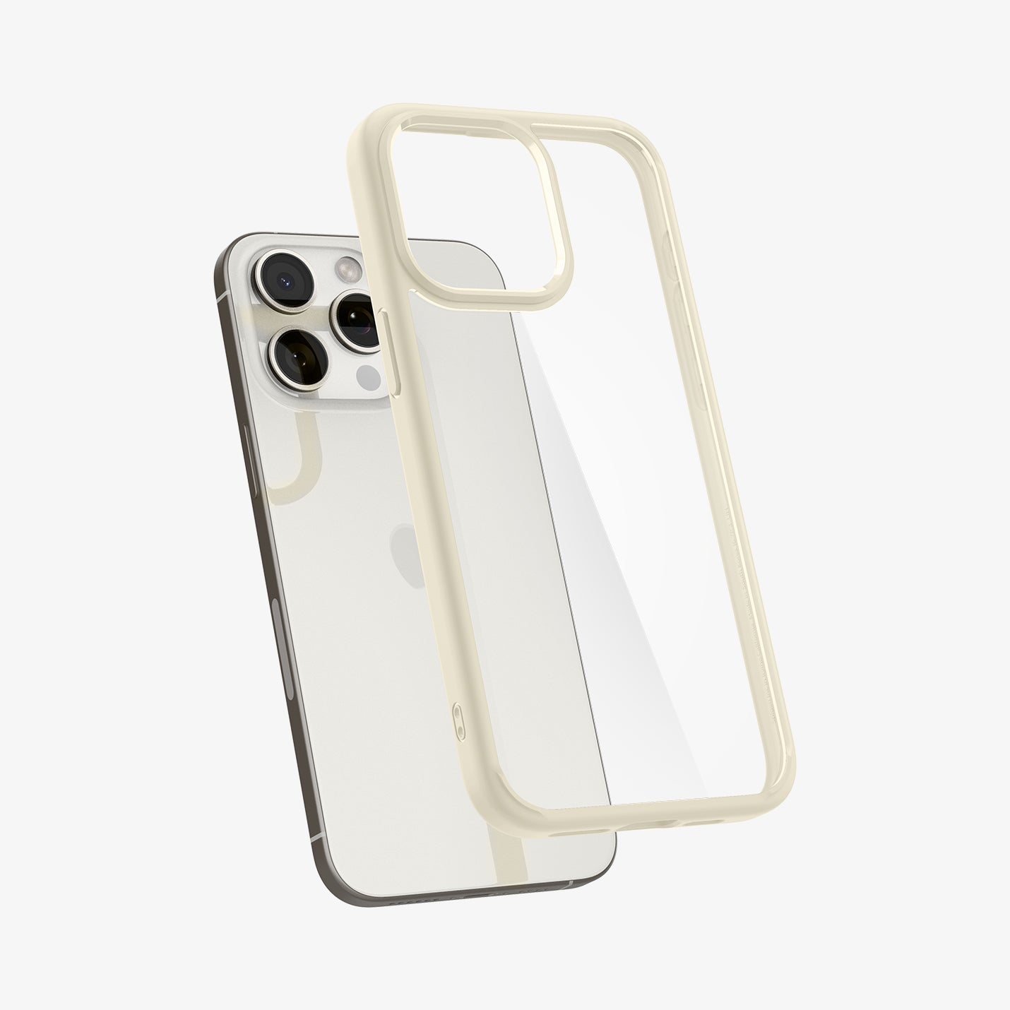 ACS06712 - iPhone 15 Pro Case Ultra Hybrid in mute beige showing the back with case hovering away from device