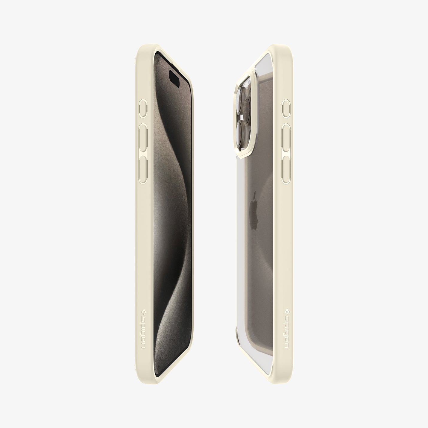 ACS06712 - iPhone 15 Pro Case Ultra Hybrid in mute beige showing the sides, partial front and back