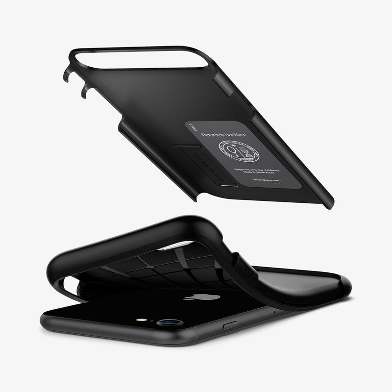 ACS00886 - iPhone 7 Series Slim Armor Case in Black showing the hard layer of case hovering above the soft layer and device