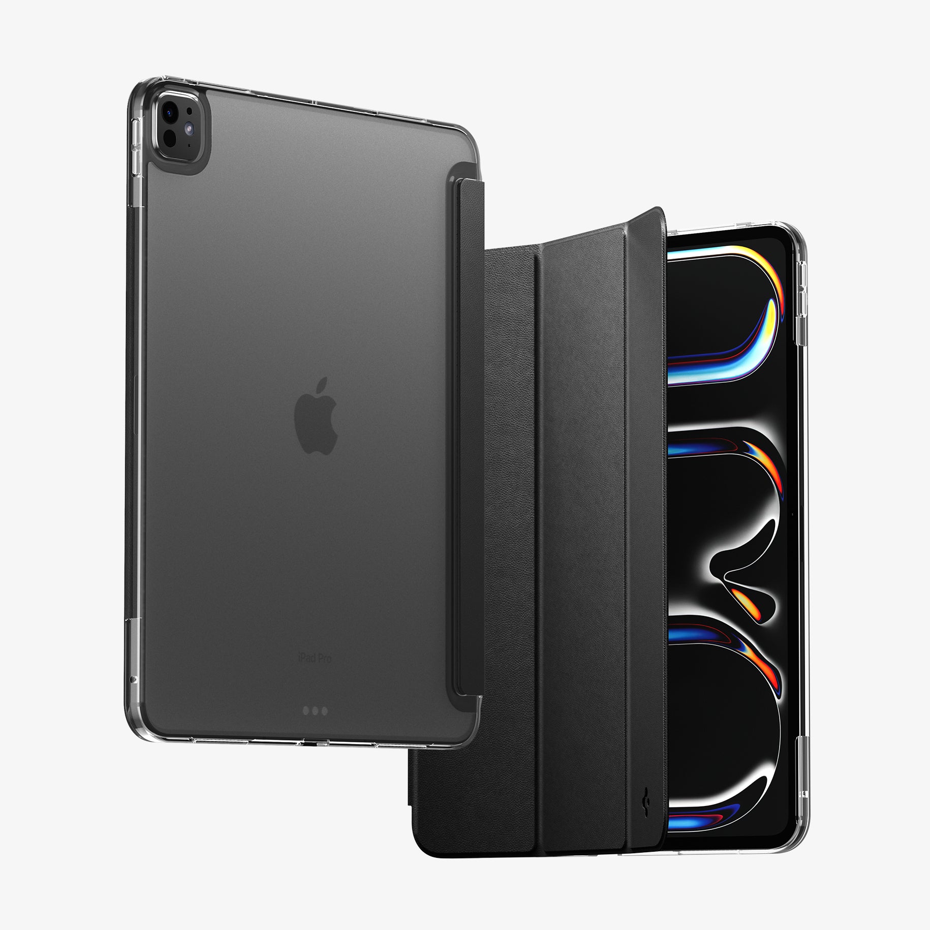 ACS09439 - iPad Pro 13-inch (2024) Case Liquid Air Folio in Black showing the back, partial front and front of the device