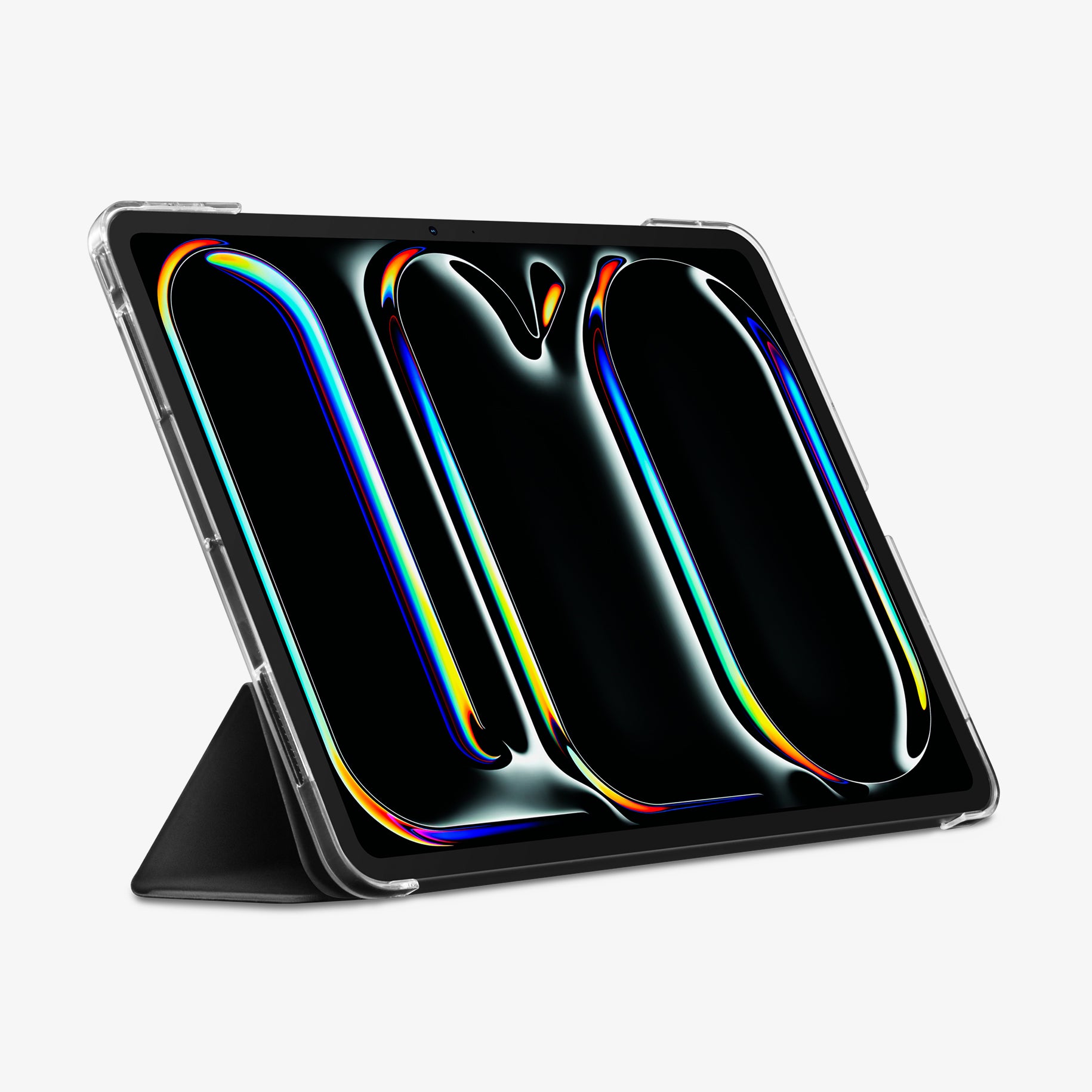 ACS09439 - iPad Pro 13-inch (2024) Case Liquid Air Folio in Black showing the front, cover folded made into a kickstand
