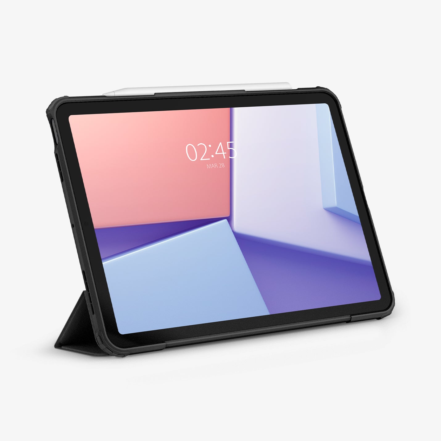 ACS07758 - iPad Air 11-inch (2024) Case Air Skin Pro in Black showing the front with device propped up by built in kickstand with s-pen attached
