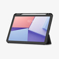 ACS07754 - iPad Air 10.9-inch (2022) Case Urban Fit in Black showing the 
front with stylus pen attached, front case propped up as a built-in kickstand