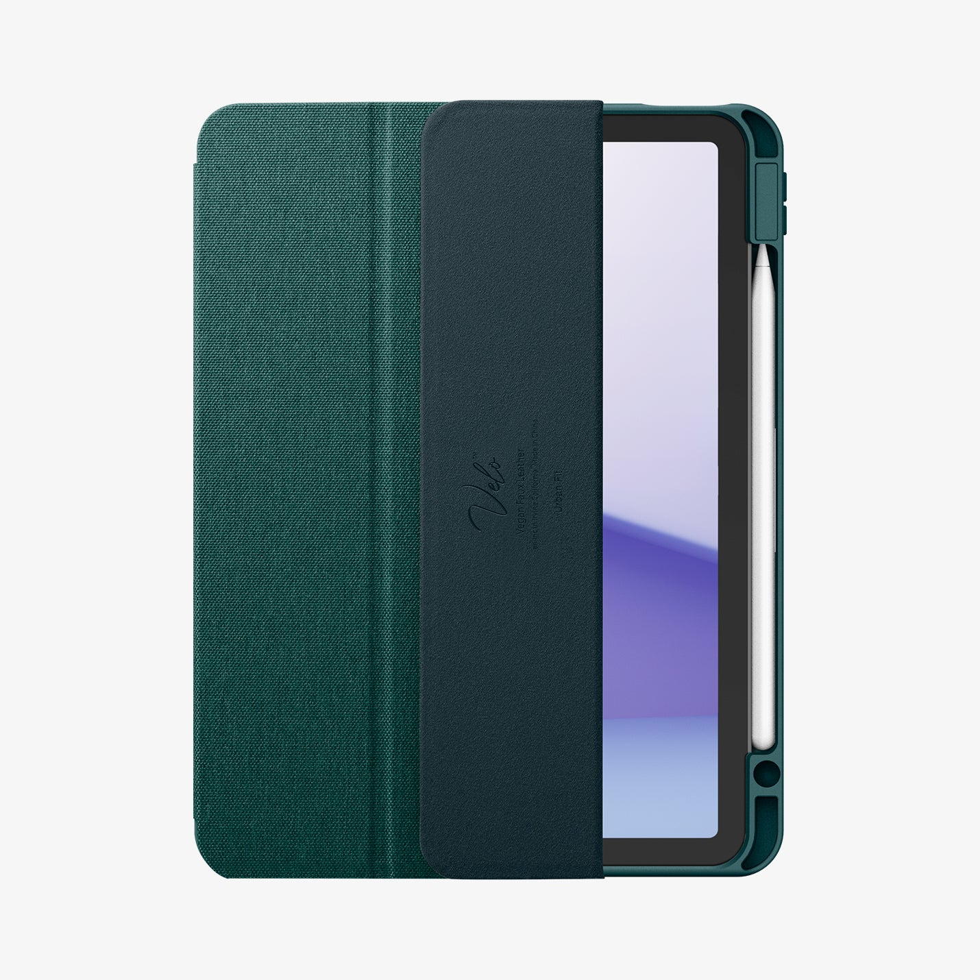 ACS07755 - iPad Air 11-inch (2025/2024) Case Urban Fit in Midnight Green showing the front partial open with stylus pen attached