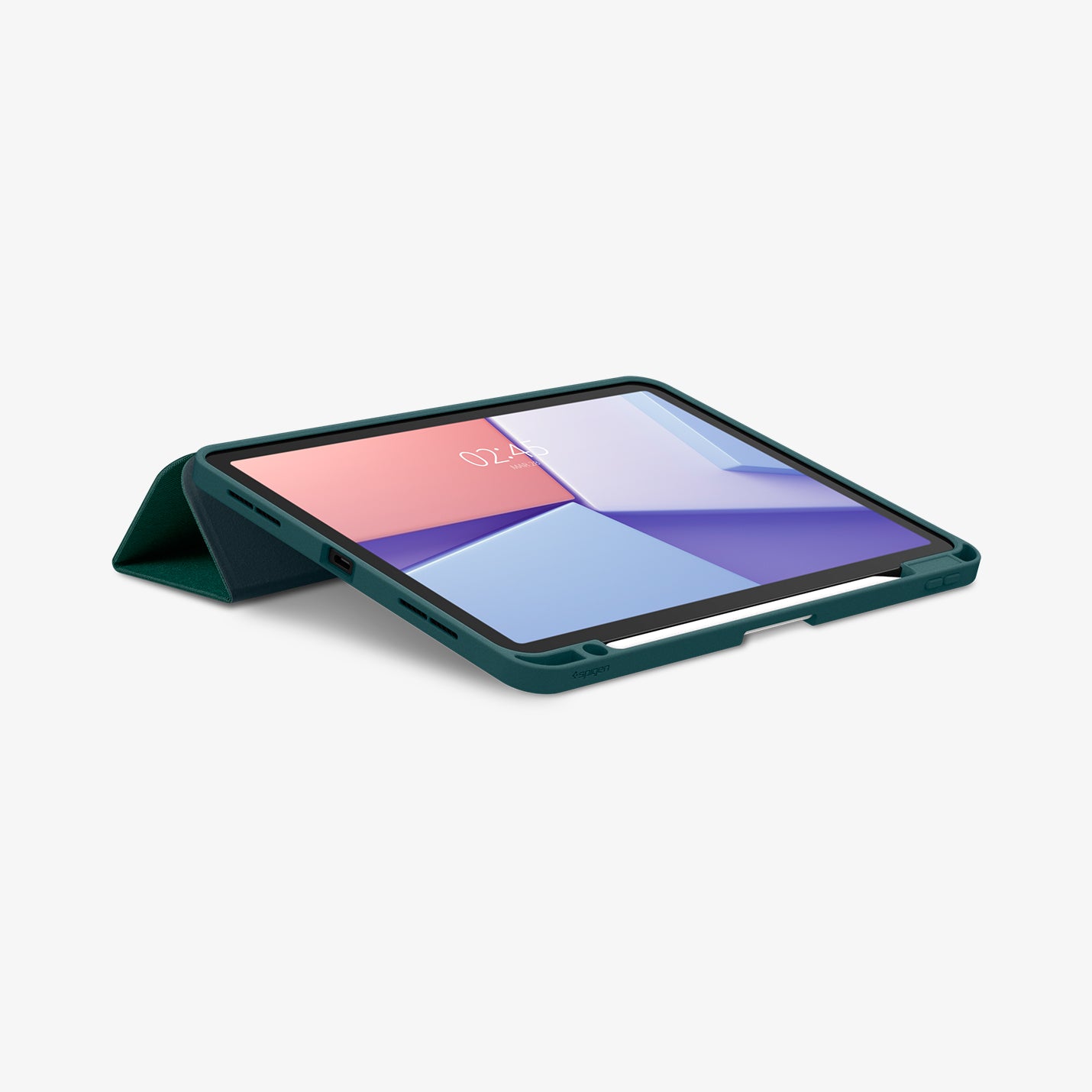 ACS07755 - iPad Air 11-inch (2025/2024) Case Urban Fit in Midnight Green showing the front, partial sides with stylus pen attached while front case propped up as a kickstand